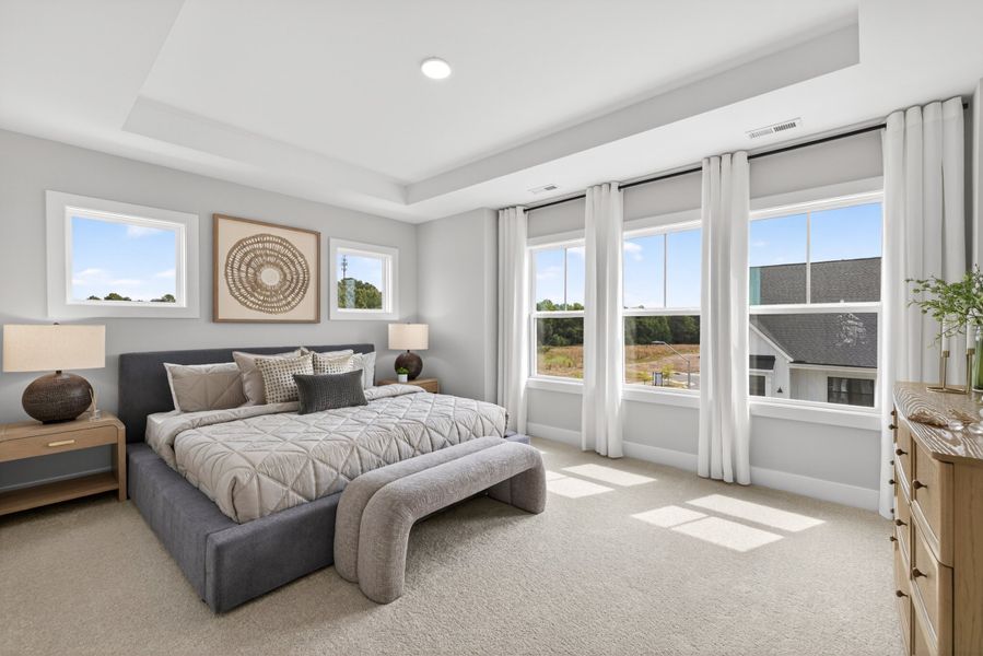 Representative furnished interior of a home built from the Cora End Unit by Baker Residential in Atwater Station - Midtown Collection, Fuquay Varina (Image 15). Representative furnished interior of a home built from the Cora End Unit by Baker Residential in Atwater Station - Midtown Collection, Fuquay Varina (Image 15).