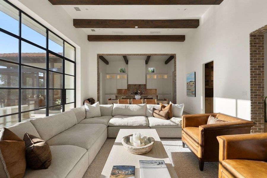 Living room with beam ceiling