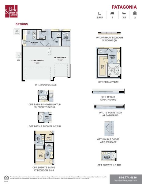 2D floor plan layout for the Patagonia by Park Square Residential in The Sanctuary at Seaire, Parrish, FL (Image 4).