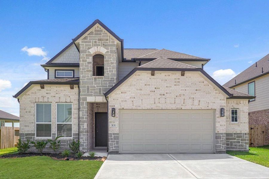 Front exterior of a new home in Briarwood Crossing, Rosenberg, TX, highlighting curb appeal (Image 1).