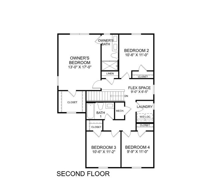 2D floor plan layout for the Sequoia by Ryan Homes in Cameron Ridge 2-Story, Columbia, SC (Image 4).