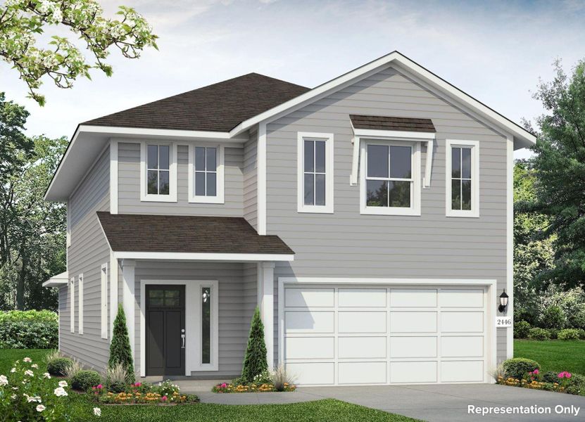 Front exterior of a new home in Edgebrooke, Pflugerville, TX, highlighting curb appeal (Image 2). Front exterior of a new home in Edgebrooke, Pflugerville, TX, highlighting curb appeal (Image 2).