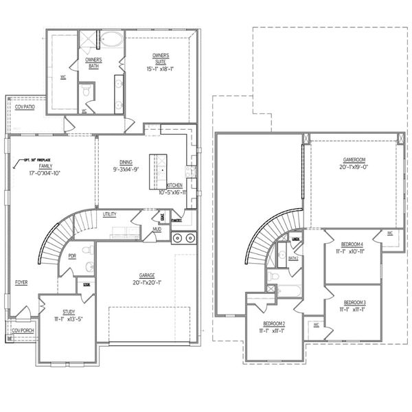 2D floor plan layout for the The Ivywood by Lillian Custom Homes in South Meadow, Melissa, TX (Image 5).