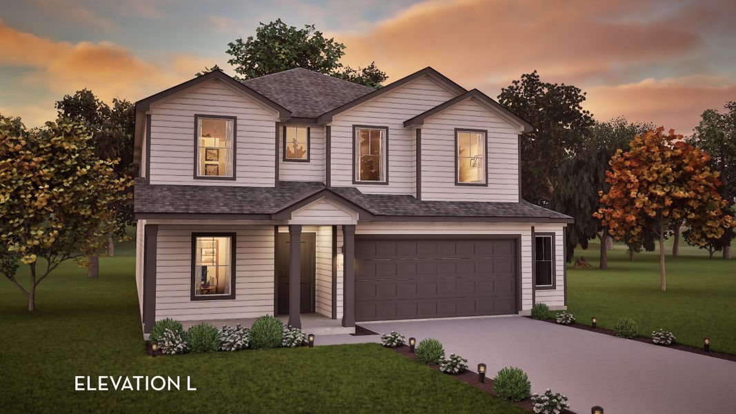 Front exterior of a new home in Paramount, Kyle, TX, highlighting curb appeal (Image 2).