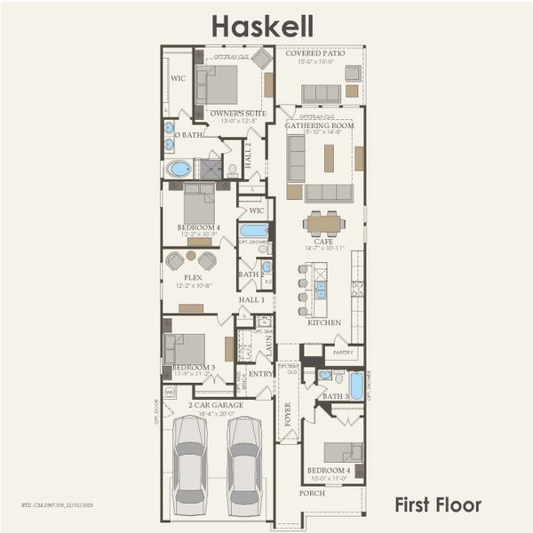2D floor plan layout for the Haskell by Pulte Homes in Ryehill, Rosenberg, TX (Image 3).