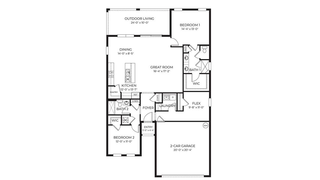 2D floor plan layout for the AVON by D.R. Horton in Lakes of Mount Dora, Mount Dora, FL (Image 3).