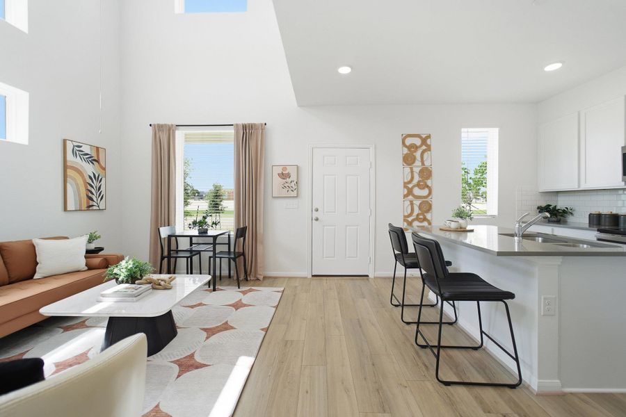 Furnished interior view inside a new home in Municipal Drive Townhomes, Leander (Image 8). Furnished interior view inside a new home in Municipal Drive Townhomes, Leander (Image 8).
