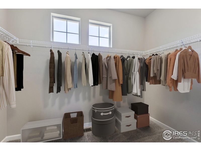 Primary closet  *Photo not of actual home, same floorplan. Colors and styles may vary*