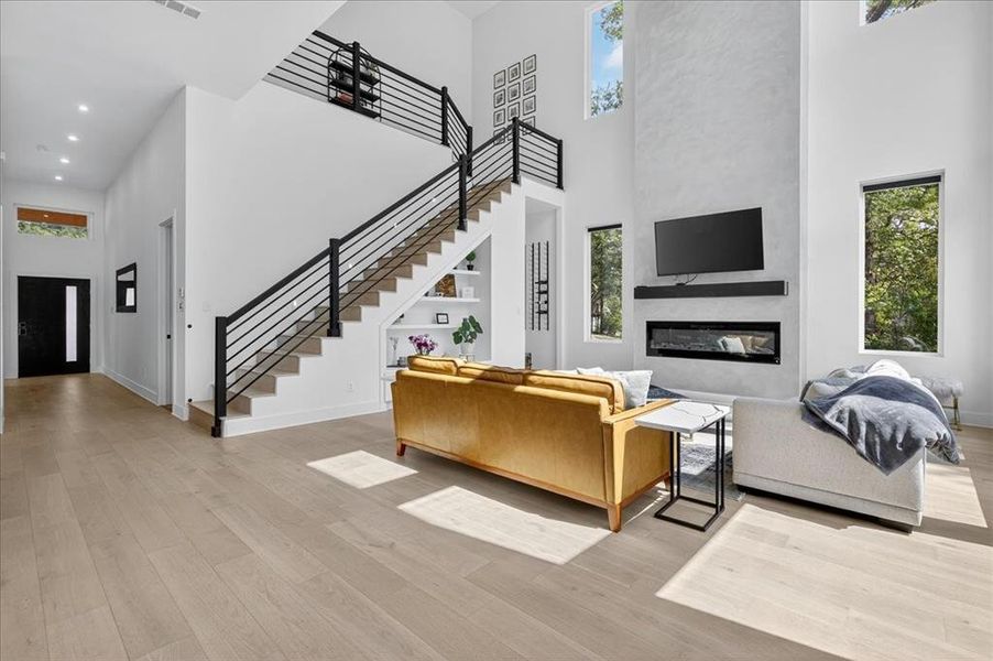 Living room with soaring ceilings