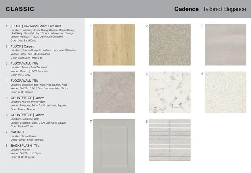 Design Selections.  Home is under construction and selections are subject to change.