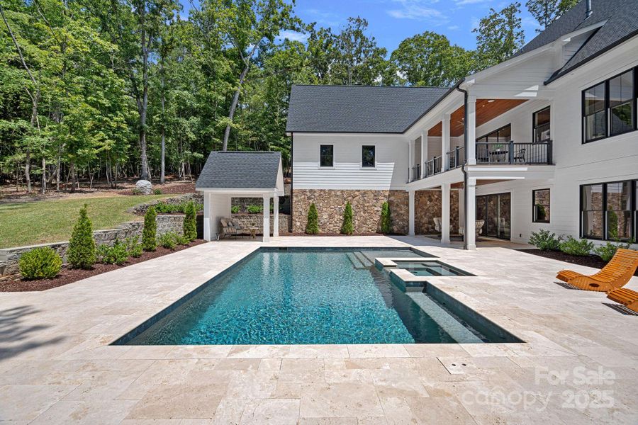 Saltwater Pool and Spa with Travertine Decking