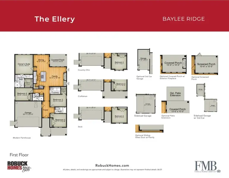 2D floor plan layout for the The Ellery by RobuckHomes in Baylee Ridge, Selma, NC (Image 3).