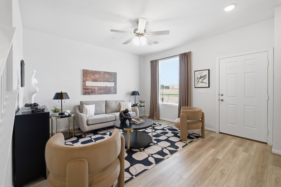 Representative furnished interior of a home built from the Mies by CastleRock Communities in Municipal Drive Townhomes, Leander (Image 7). Representative furnished interior of a home built from the Mies by CastleRock Communities in Municipal Drive Townhomes, Leander (Image 7).