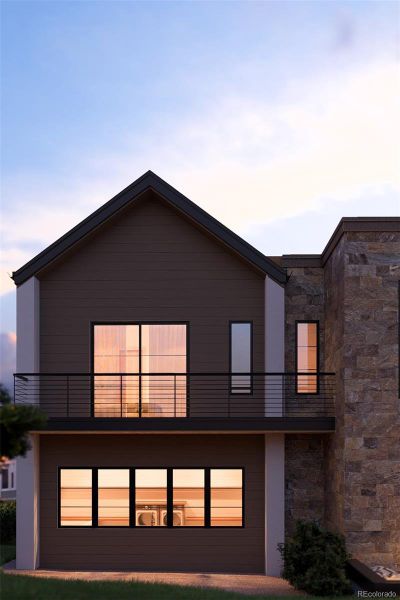 Rendering of new luxury home coming soon showcasing multiple outdoor entertainment areas with panoramic mountain views.