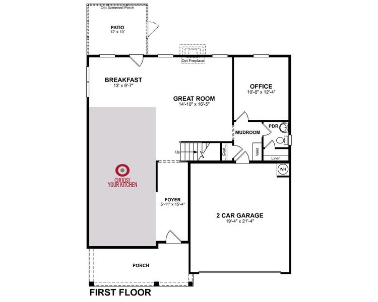 2D floor plan layout for the Elizabeth by Beazer Homes in Friendship Village: Friendship Village Single-Family, Apex, NC (Image 3).