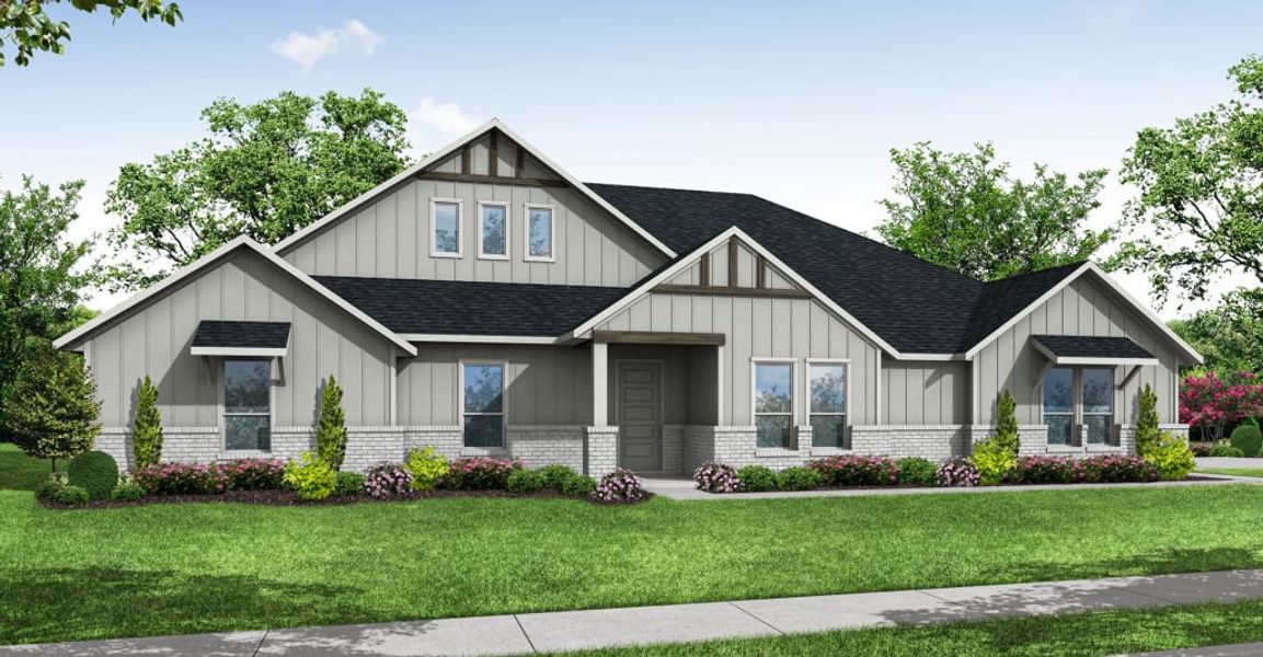 Representative exterior photo of a completed home built from the Huckleberry by Impression Homes in Estates of Palmer, Palmer, TX (Image 2). Representative exterior photo of a completed home built from the Huckleberry by Impression Homes in Estates of Palmer, Palmer, TX (Image 2).