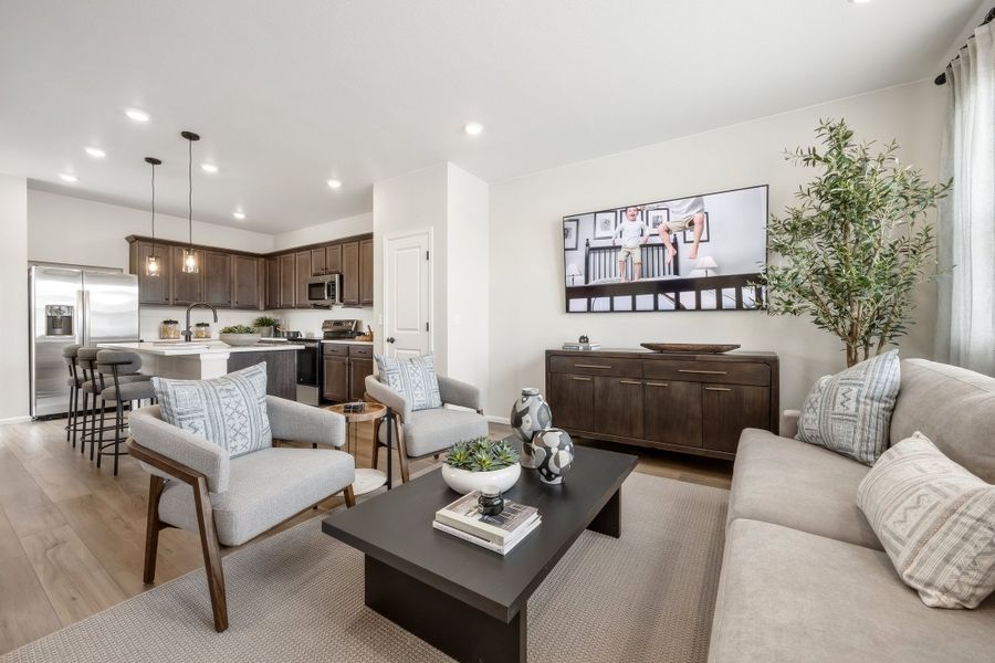 Representative furnished interior of a home built from the 2503 by Risewell Homes in Harvest Crossing, Aurora (Image 7).