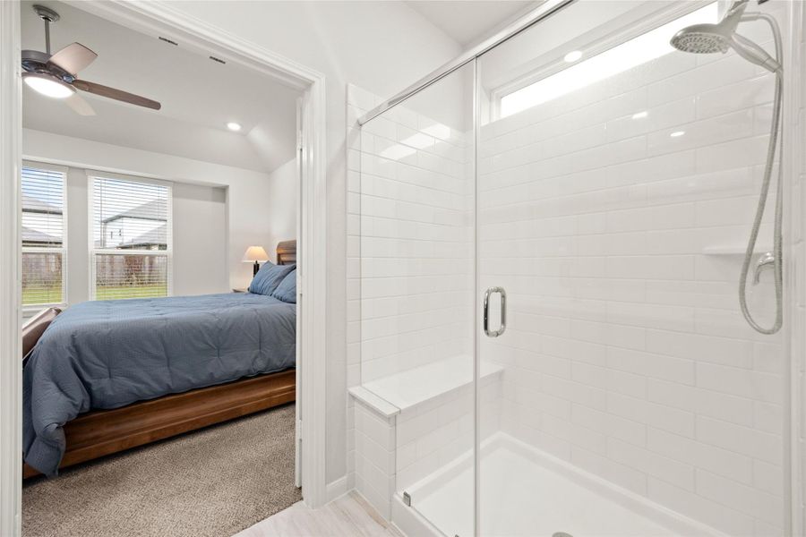 A large walk-in shower creates a spa-like atmosphere. A large walk-in shower creates a spa-like atmosphere.