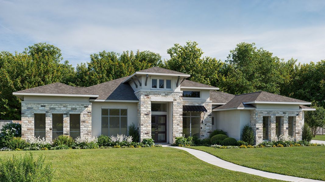 Representative exterior photo of a completed home built from the 3602A by Perry Homes in Johnson Ranch Half Acre, Bulverde, TX (Image 2).