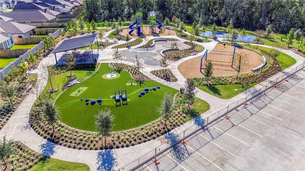 Vibrant neighborhood park, where joy and laughter echo through the air. A haven for kids toenjoy, this inviting space features playgrounds, green open fields, and benches for parents to relax while children explore and create lasting memories.