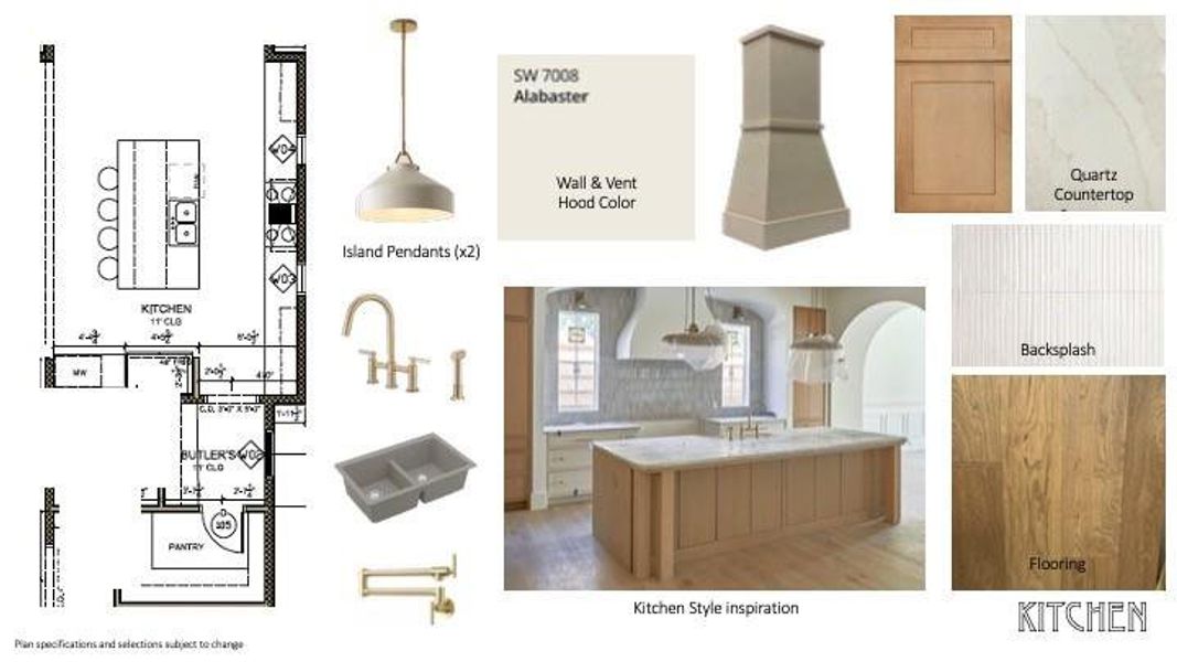 Open kitchen features symmetrical windows on either side of the 48” gas range, quartz countertops, wooden cabinetry, large island, kit-kat style backsplash and excellent storage and access to Bulter’s Pantry and separate walk-in pantry.