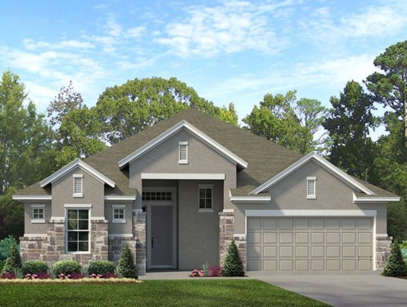 Front exterior of a new home in Jordan Ranch, Fulshear, TX, highlighting curb appeal (Image 20).
