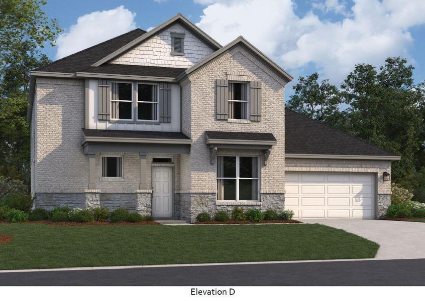 Front exterior of a new home in Edgewood, Leander, TX, highlighting curb appeal (Image 2).