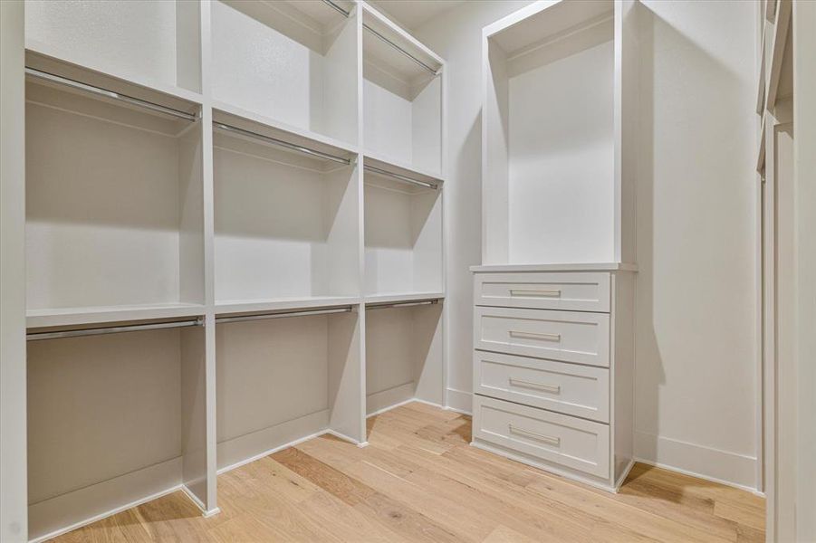Spacious closet with light wood-style flooring