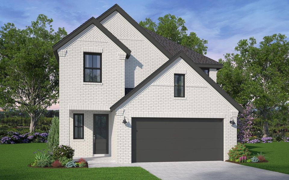 Representative exterior photo of a completed home built from the Haverford by Brookfield Residential in Midline, Webster, TX (Image 4).