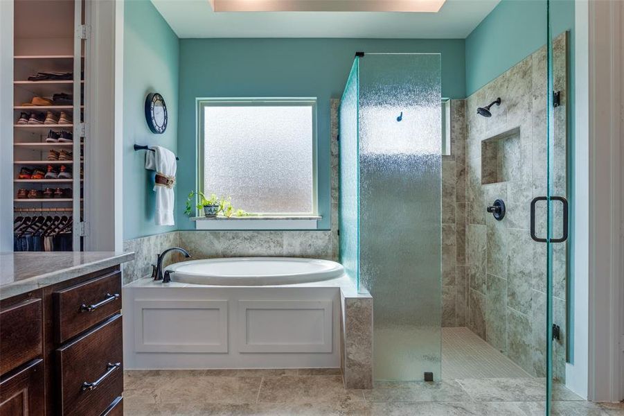 Soaking tub and separate shower