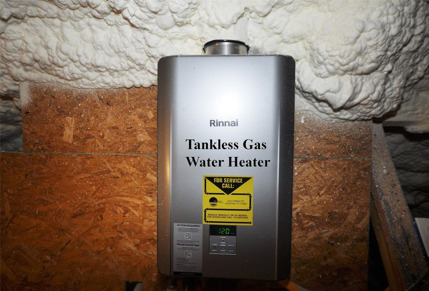 Tankless Gas water heater serves the primary home.