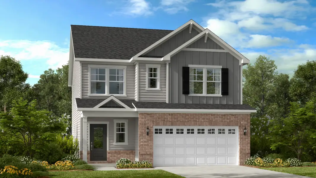 Front exterior of a new home in Eagle Trace, Wendell, NC, highlighting curb appeal (Image 1). Front exterior of a new home in Eagle Trace, Wendell, NC, highlighting curb appeal (Image 1).
