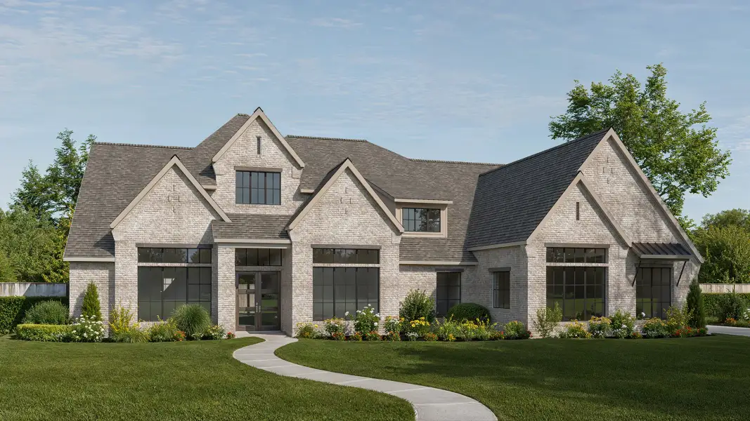 Front exterior of a new home in Thornebrook, Bulverde, TX, highlighting curb appeal (Image 1). Front exterior of a new home in Thornebrook, Bulverde, TX, highlighting curb appeal (Image 1).