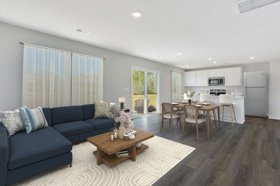 Family Room, Dining Area, and Kitchen Family Room, Dining Area, and Kitchen