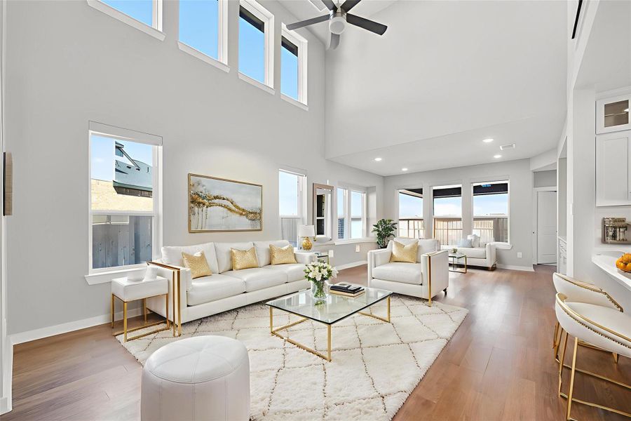 AI staged - Living room high ceiling AI staged - Living room high ceiling