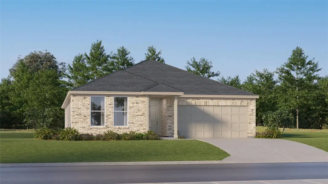 Front exterior of a new home in , Hutto, TX, highlighting curb appeal (Image 1).