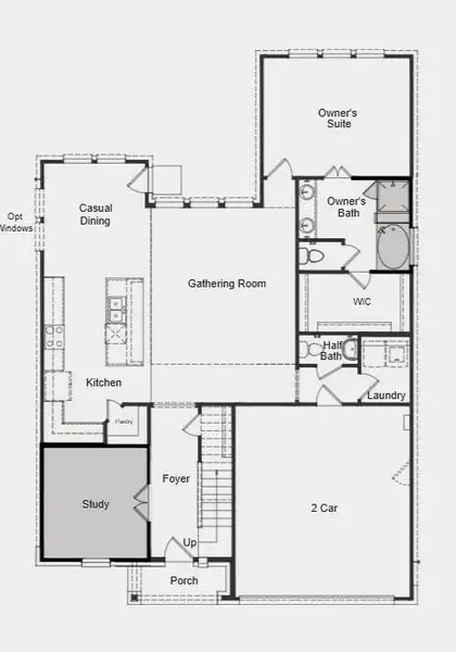 Additional Highlights include: slide in tub at primary bath, study , gas line to exterior patio, pre-plumb for future water softener, R-15 insulation, and upgraded appliances. Additional Highlights include: slide in tub at primary bath, study , gas line to exterior patio, pre-plumb for future water softener, R-15 insulation, and upgraded appliances.