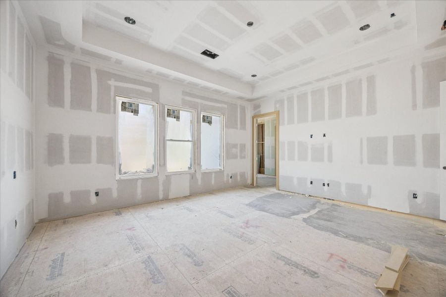 The primary bedroom is thoughtfully sized to accommodate a full suite of furnishings while maintaining an open, airy feel. Multiple windows invite natural light throughout the day, and the layout allows for easy flow into the primary bath and expansive walk in closet, creating a true private retreat within the home. The primary bedroom is thoughtfully sized to accommodate a full suite of furnishings while maintaining an open, airy feel. Multiple windows invite natural light throughout the day, and the layout allows for easy flow into the primary bath and expansive walk in closet, creating a true private retreat within the home.