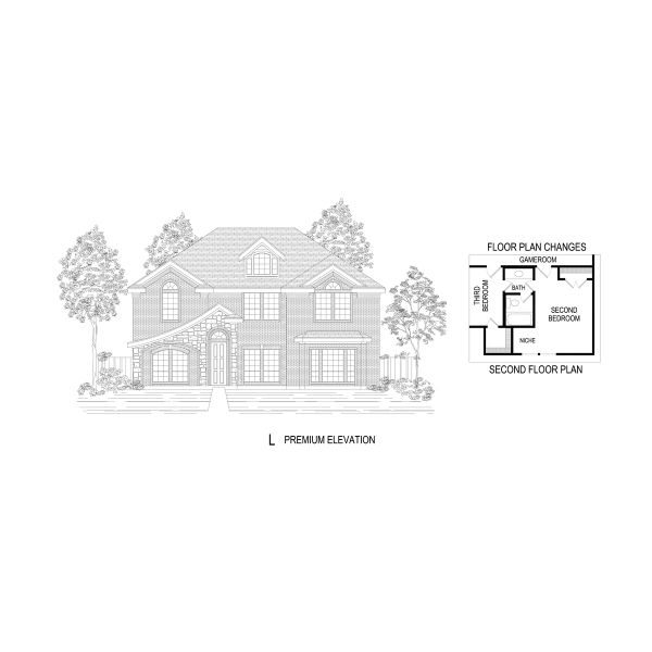 Representative rendering of the exterior for the Hillcrest 45 2R-CW (w/Media) by First Texas Homes (Image 18).