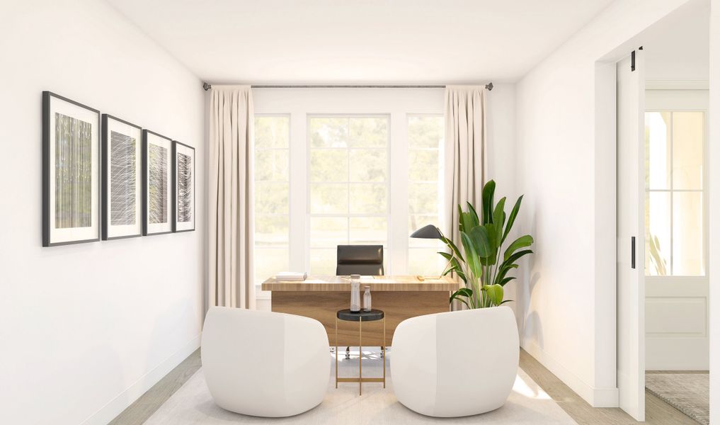 Home office with double barn doors