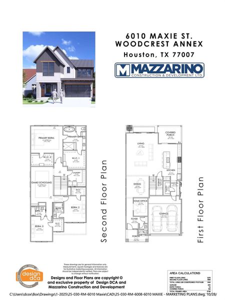 * Est compl 07/15/2026 ** Please be aware that these plans are the property of the architect/builder designer that designed them not DUX Realty, Mazzarino Construction or 6010 MAXIE LLC. Please be aware that these plans are the property of the architect and are protected from reproduction and sharing under copyright law. These drawing are for general information only. Measurements, square footages and features are for illustrative marketing purposes. All information should be independently verified.