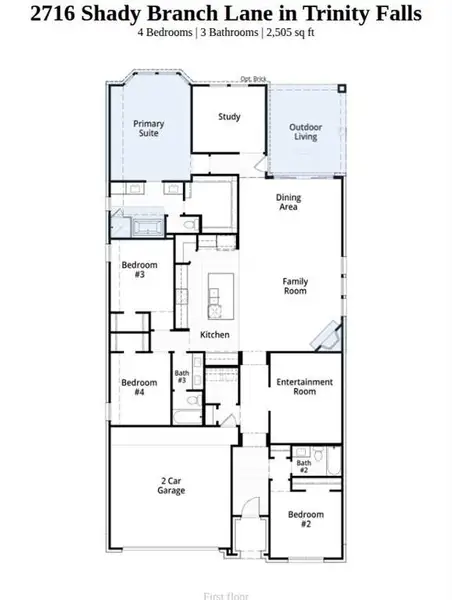 2D floor plan layout of this home in Trinity Falls, McKinney, TX (Image 2).