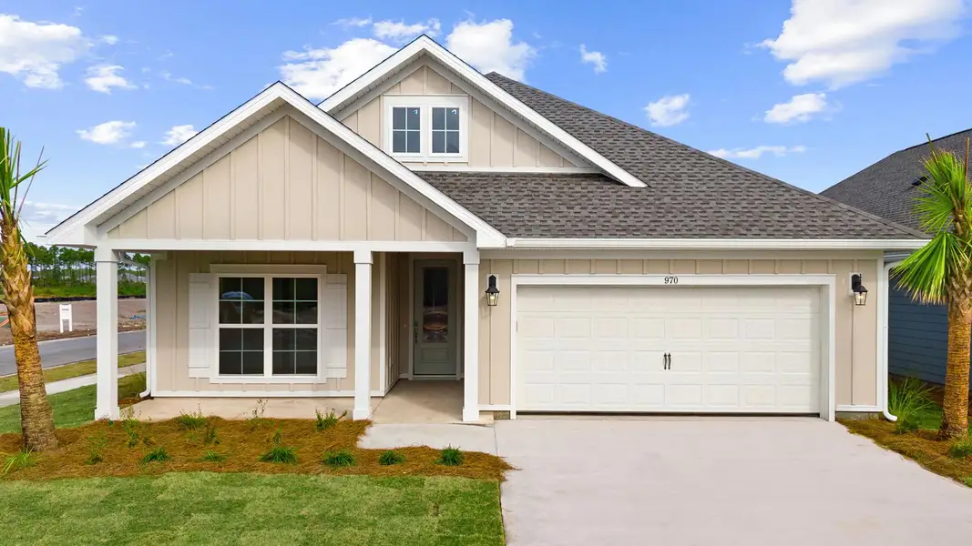 Front exterior of a new home in Breakfast Point East Phase II, Panama City Beach, FL, highlighting curb appeal (Image 1). Front exterior of a new home in Breakfast Point East Phase II, Panama City Beach, FL, highlighting curb appeal (Image 1).