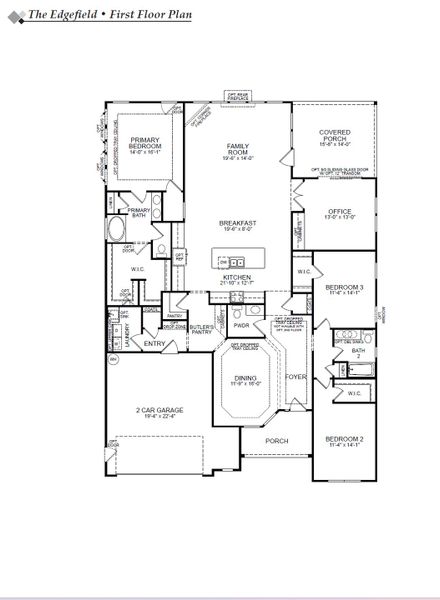 2D floor plan layout for the Edgefield by Eastwood Homes in The Enclave at French Quarter Creek, Huger, SC (Image 3).