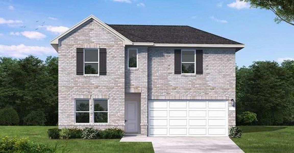 Front exterior of a new home in Cypress Green, Hockley, TX, highlighting curb appeal (Image 1). Front exterior of a new home in Cypress Green, Hockley, TX, highlighting curb appeal (Image 1).