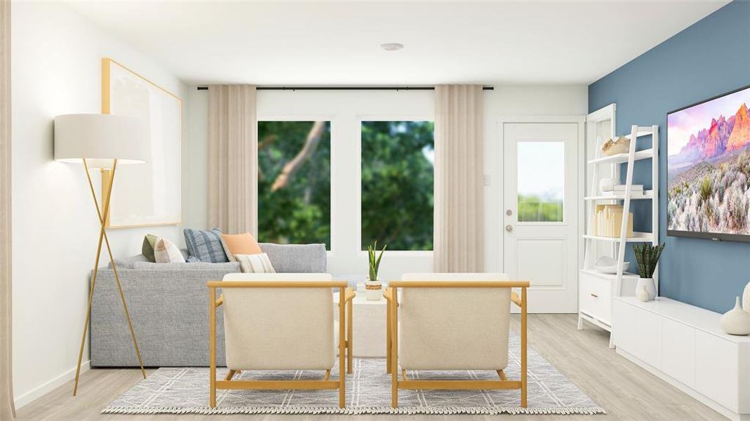 Living room with light hardwood / wood-style flooring