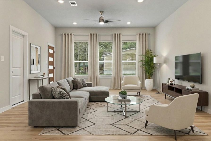 Living room with beautiful natural light. Virtually staged.