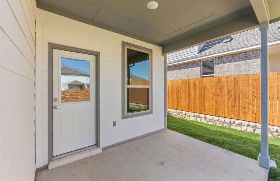 Exterior details and patio area of a home in Saddleback at Santa Rita Ranch, Liberty Hill (Image 24). Exterior details and patio area of a home in Saddleback at Santa Rita Ranch, Liberty Hill (Image 24).