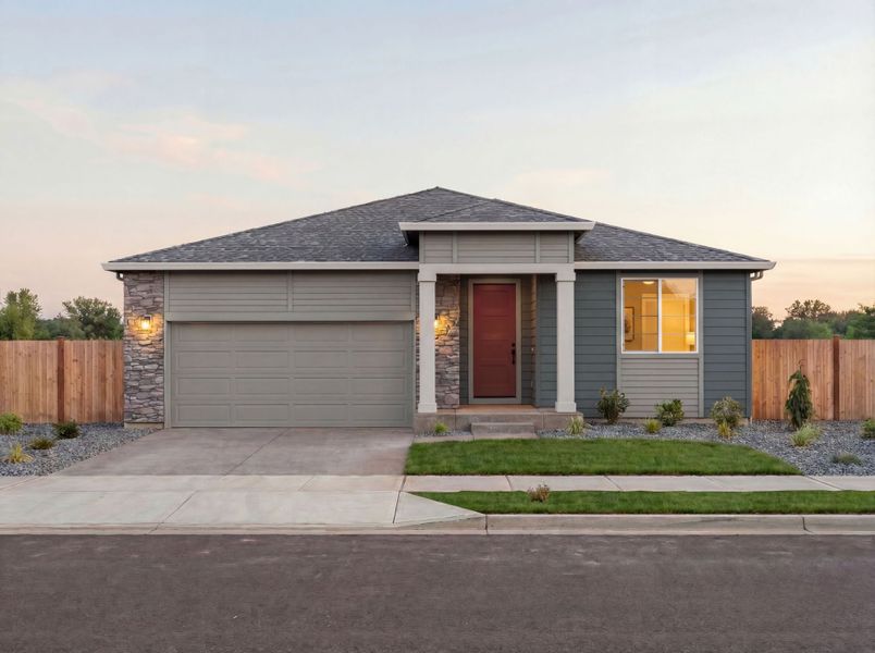 Representative exterior photo of a completed home built from the Highgate by Pulte Homes in Murata Farms, Fort Lupton, CO (Image 22). Representative exterior photo of a completed home built from the Highgate by Pulte Homes in Murata Farms, Fort Lupton, CO (Image 22).