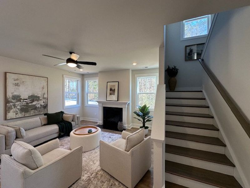 This inviting living space features ample natural